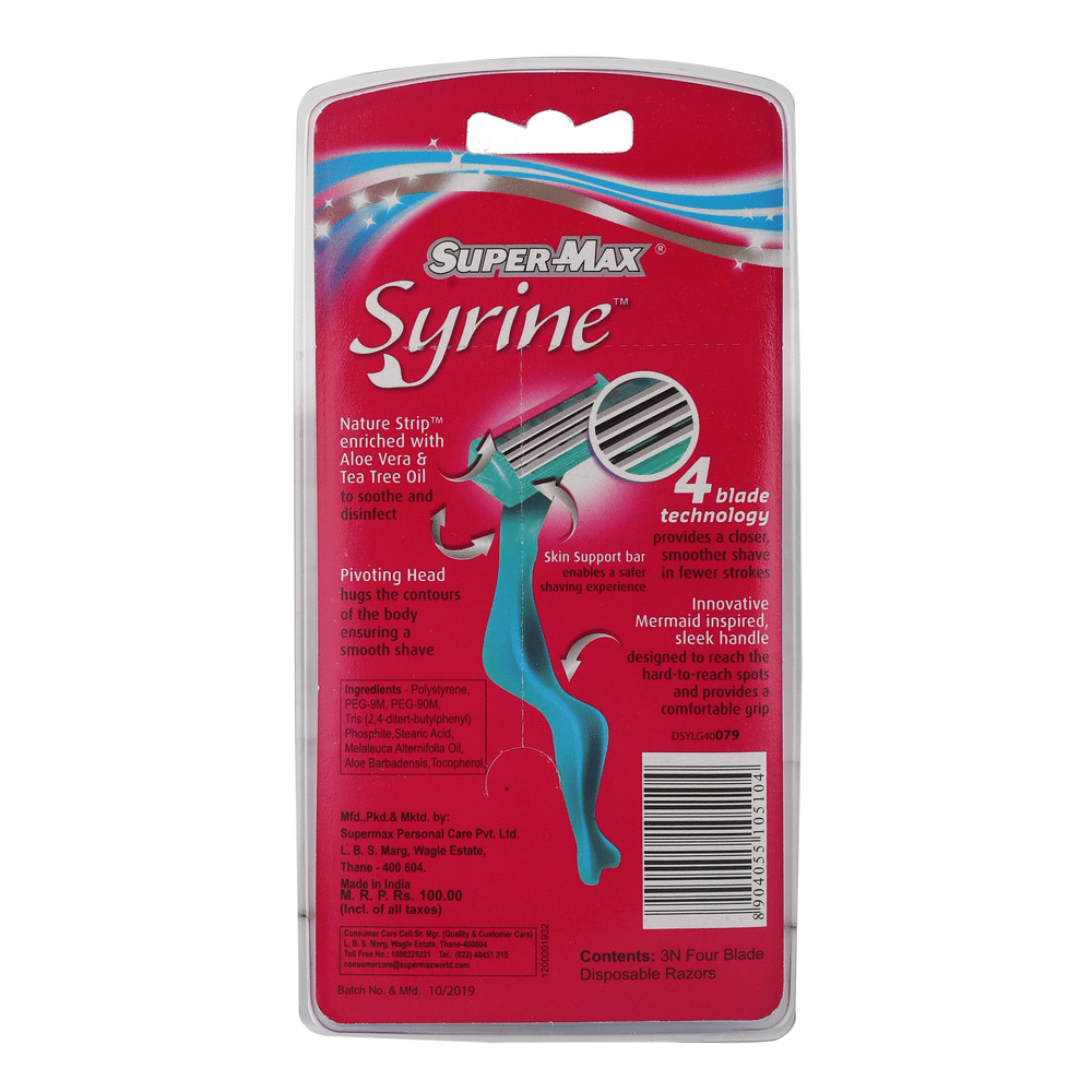Supermax Lady Razor Buy Supermax Syrine 4 Blade Women's Disposable Razor, 3 pcs Online at ...