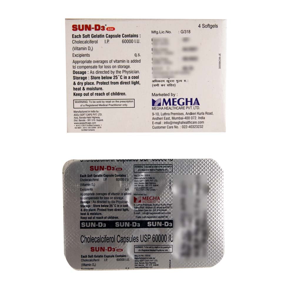 Sun D Buy Sun-D3 60K 4 Capsules Online at Best Prices | Wellness Forever
