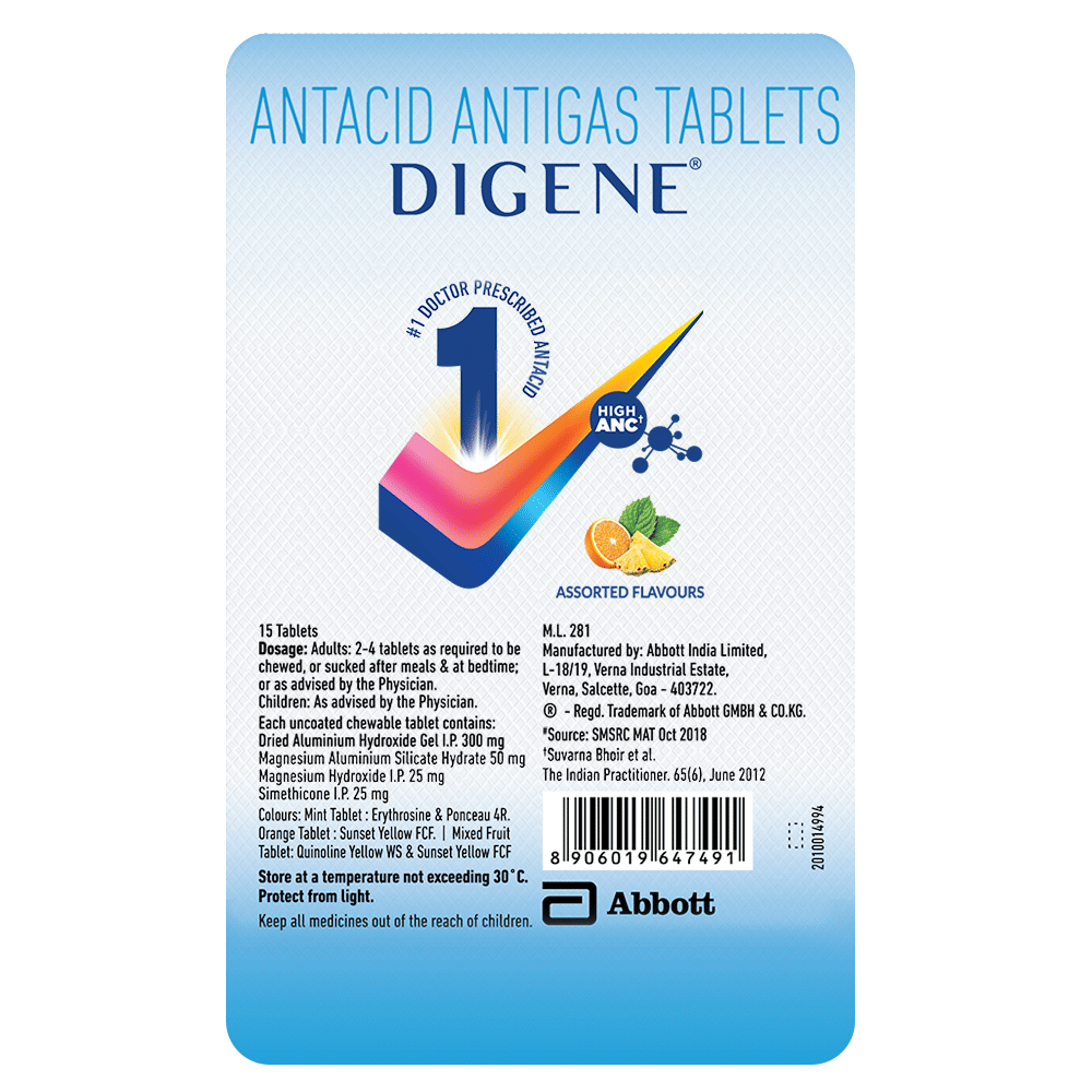 Buy Digene tablets Acidity & Gas Relief Multi Flavour flavour, 15 ...