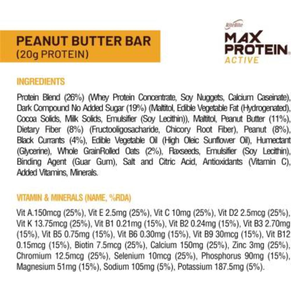 Buy RiteBite Max Protein Active Peanut Butter 20g Protein Bar 70g ...