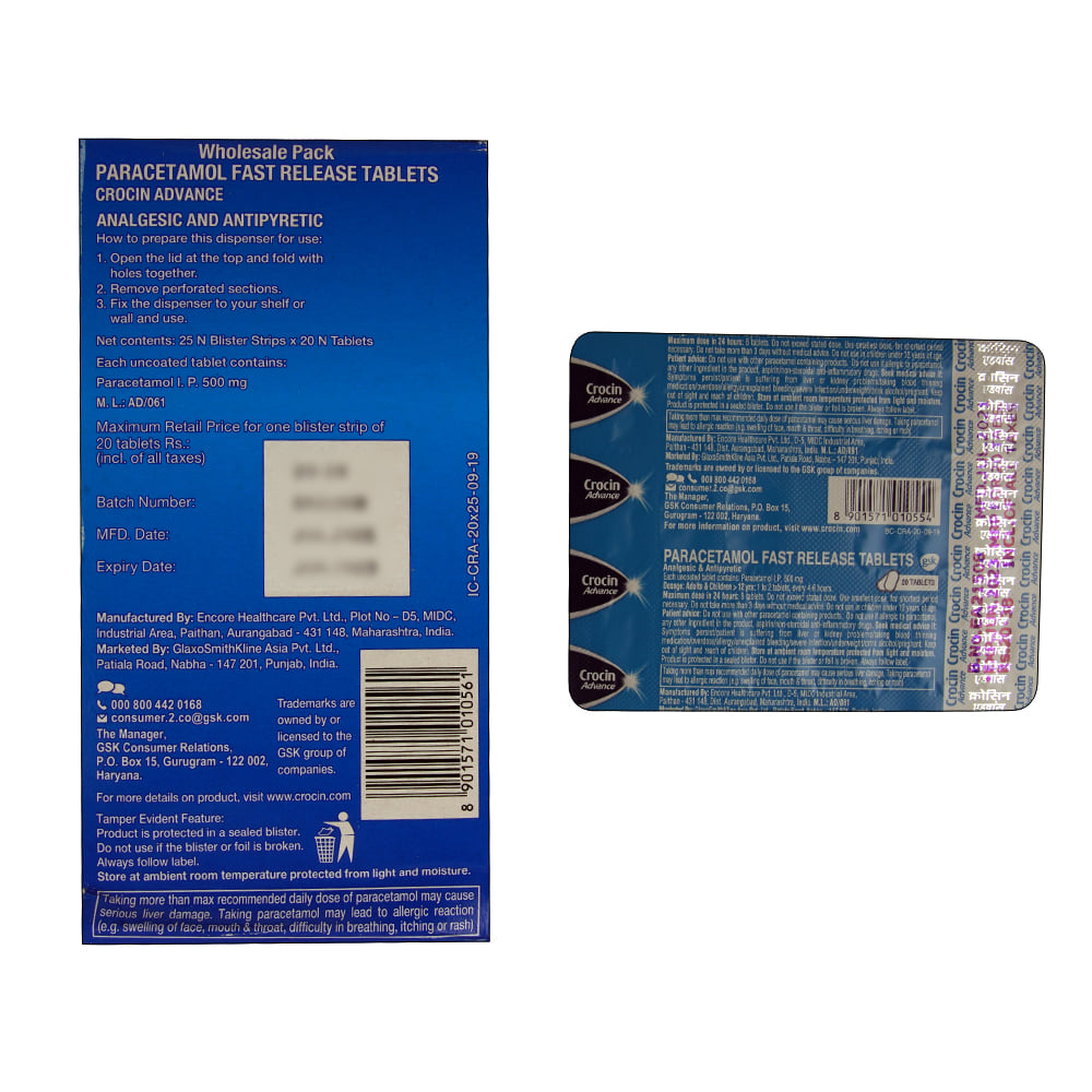 Buy Crocin Advance 20 Tablets Online at Best Prices | Wellness Forever