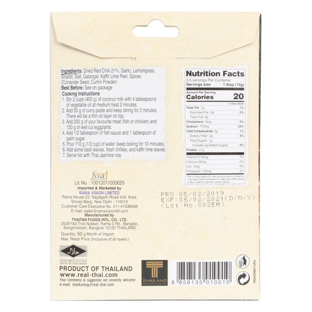 Buy Real Thai Red Curry Paste, 50 g Online at Best Prices | Wellness ...