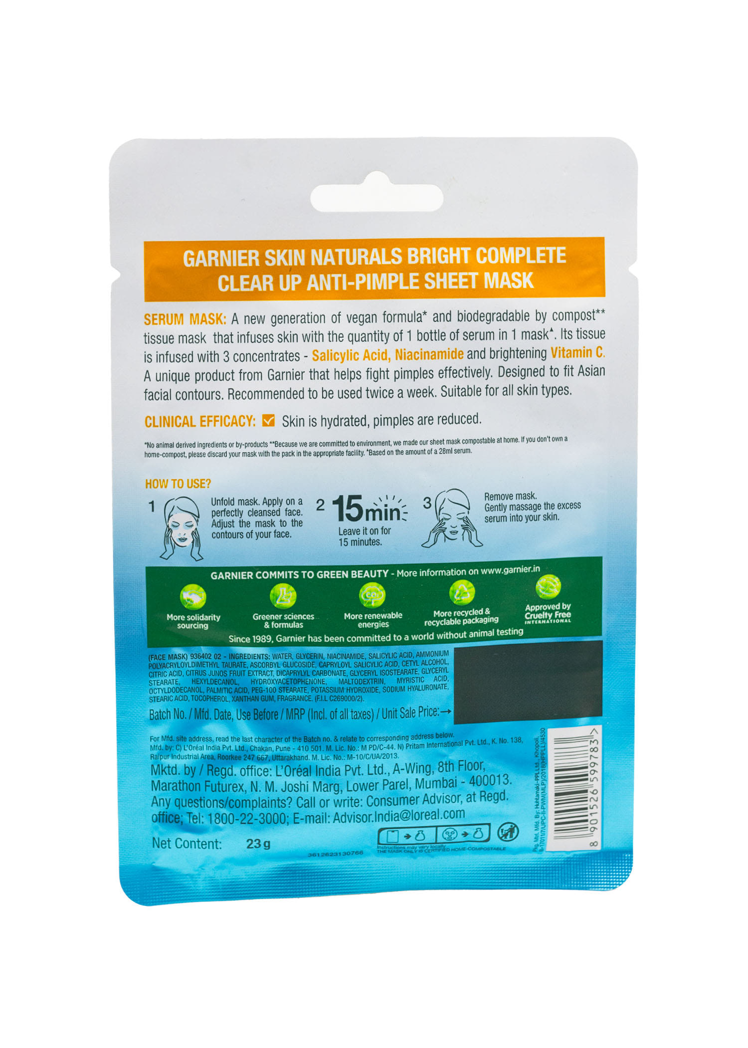Buy Garnier Bright Complete Anti Pimple Sheet Mask | With Salicylic ...