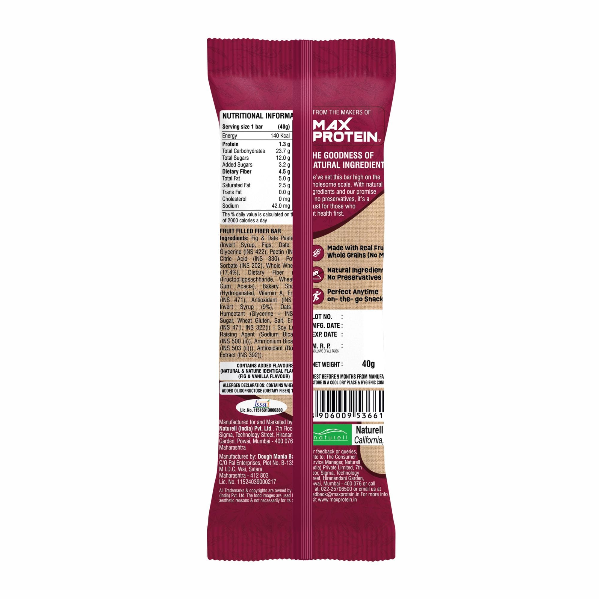 Buy Ritebite Wellness Fruit Filled Fiber Bar Figs & Dates 40g Online at ...