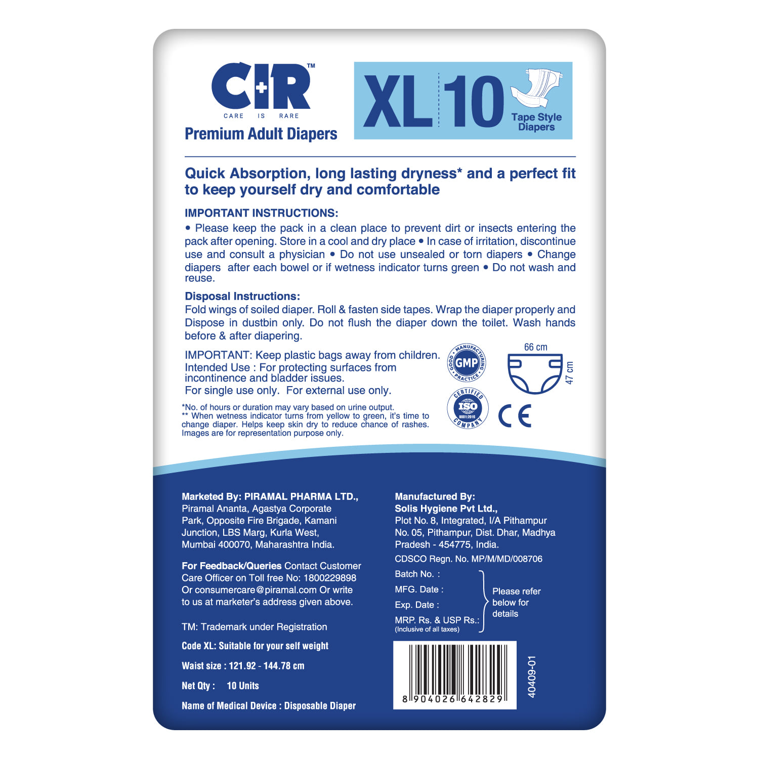 Buy CIR Premium Adult Diapers Xtra Large 10 Pieces Online at Best ...